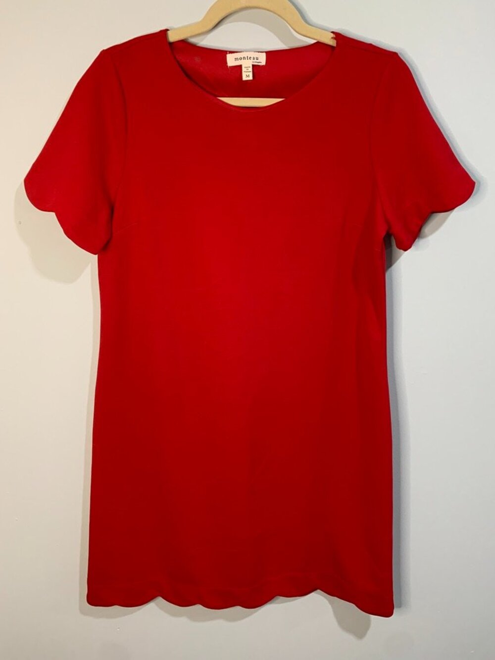 Monteau Red Short Sleeve Dress Scalloped Hem Size M